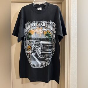 NWOT Black Graphic T-Shirt with Car and City Design